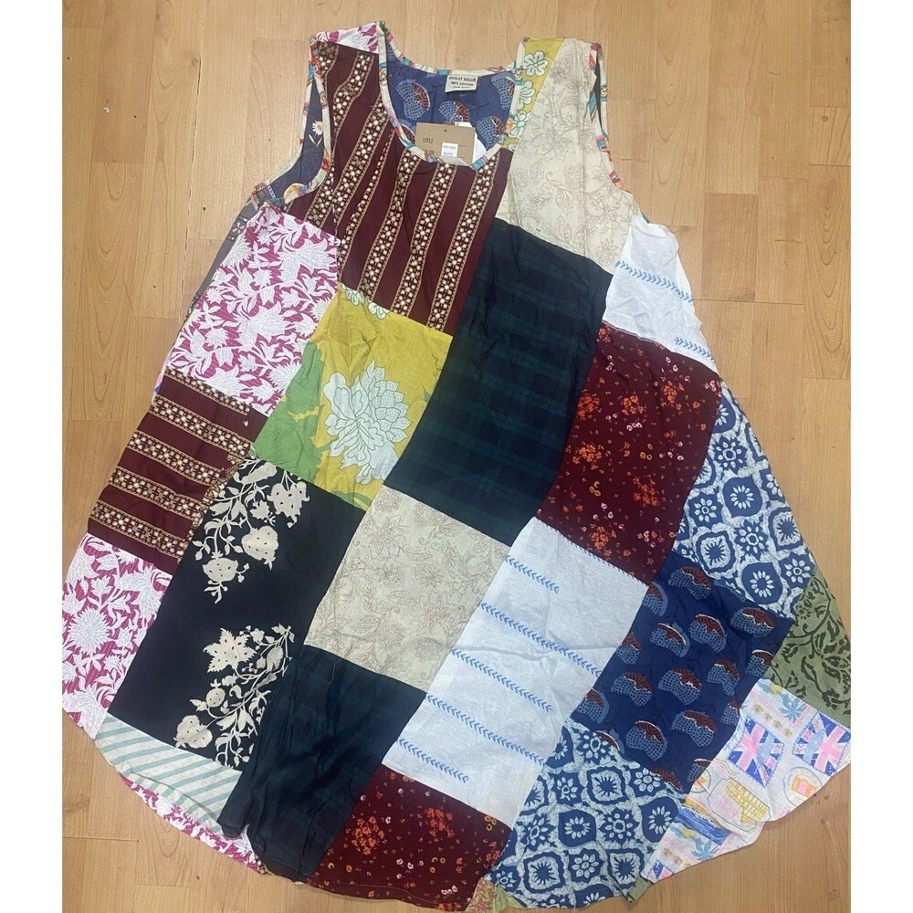 Patchwork Boho Sleeveless Dress Sundress Cover Up One Size